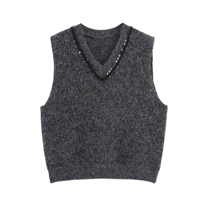 Dames élégant pull en tricot sans manches avec des appliqués scintillants Chic und Stil
