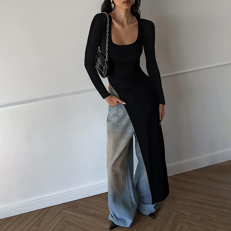 Robe de mode à manches longues asymétrique pour femmes Chic und Stil
