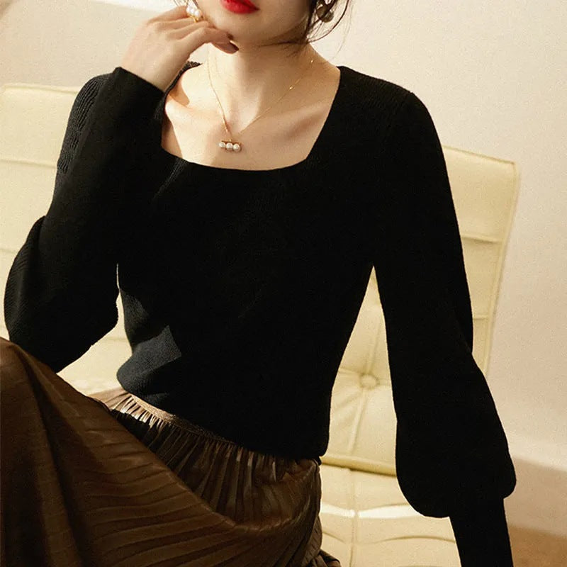 Pull en maille élégant pour femmes avec un joli décolleté carré et une coupe ample Chic und Stil