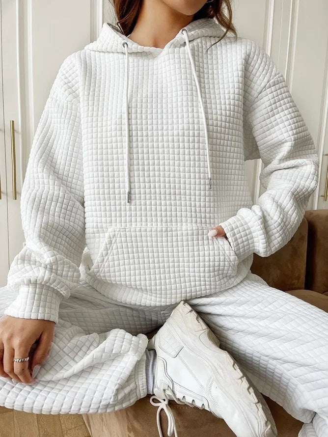 Sweat à capuche décontracté pour femmes avec surface texturée et poche kangourou pratique Chic und Stil