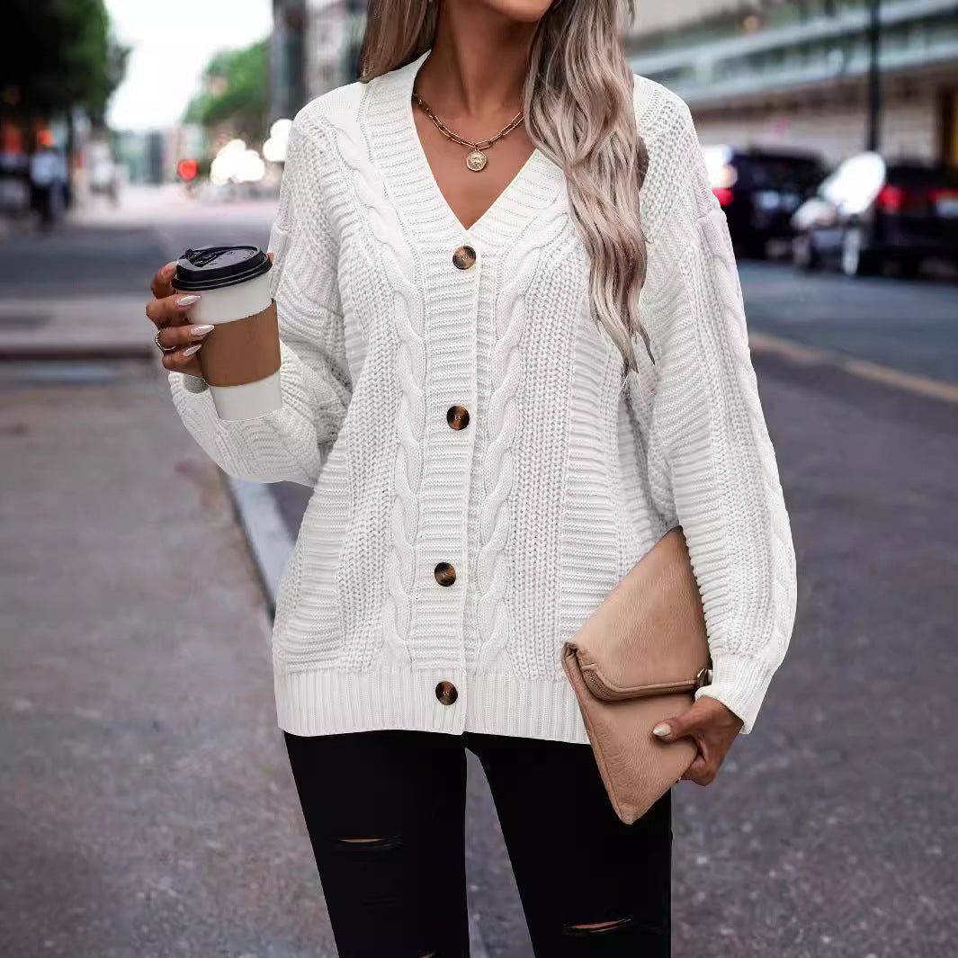 Cardigan en tricot à motifs en torsades pour femmes avec détail de bouton Chic und Stil