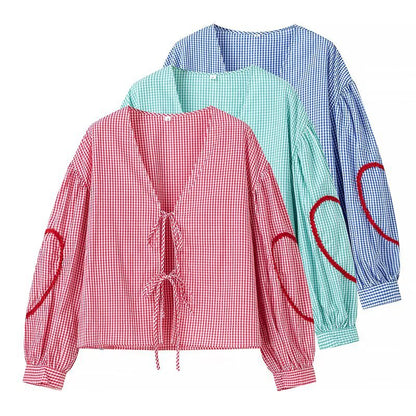 Chemisier pour femmes avec des manches volumineuses et un design à carreaux moderne Chic und Stil