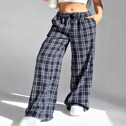 Loose plaid pants for women with elastic waist and practical pockets Chic and Style