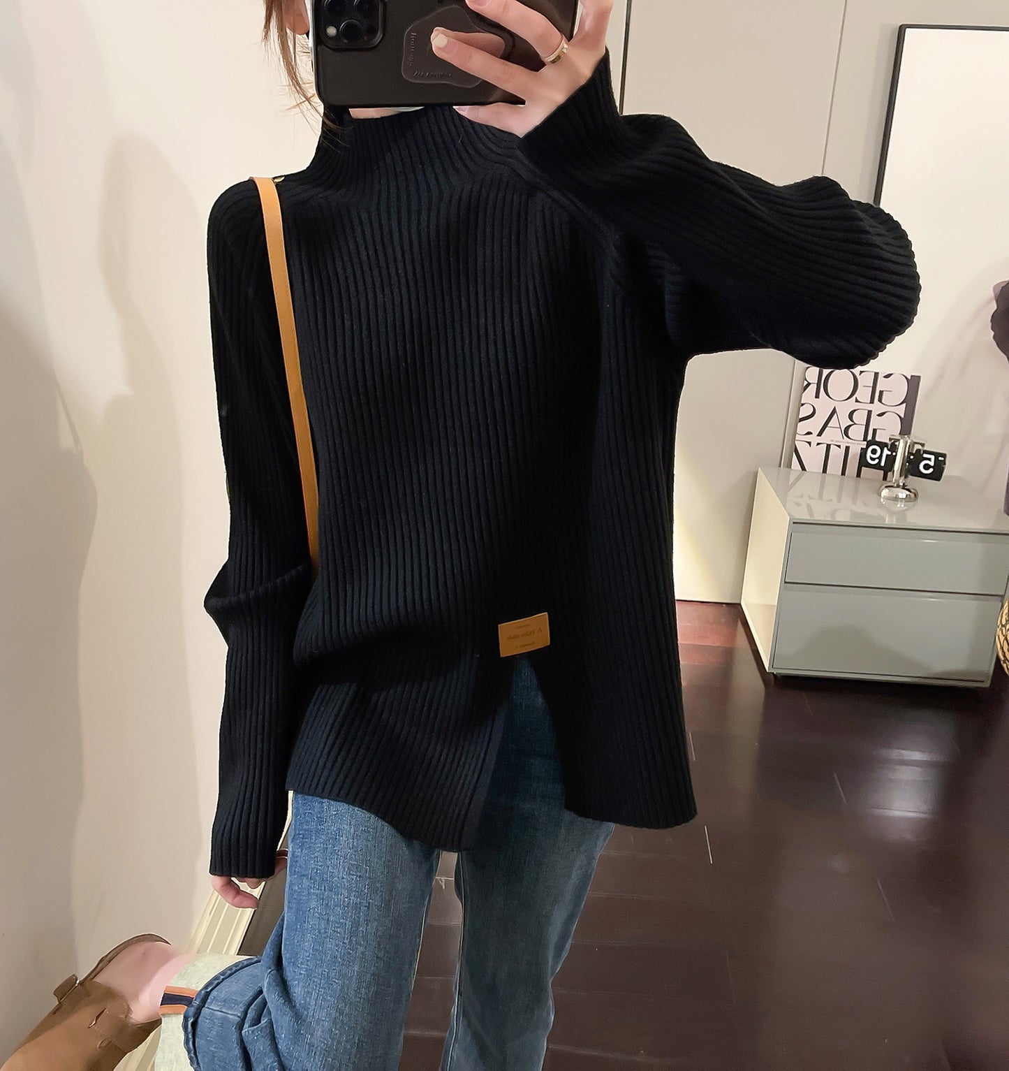 Dames Pull en Maille Moderne avec Col Montant et Coupe Asymétrique Chic und Stil