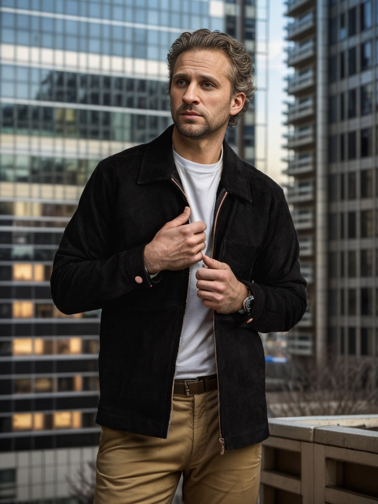 Chic and casual suede jacket for men with stand-up collar Chic and Style