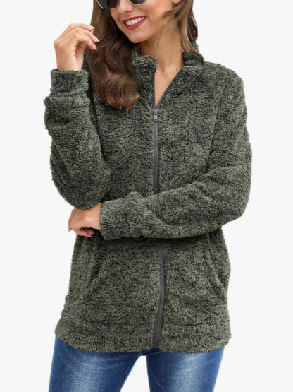 Dame Veste en peluche avec fermeture éclair intégrale et tissu en peluche doux Chic und Stil