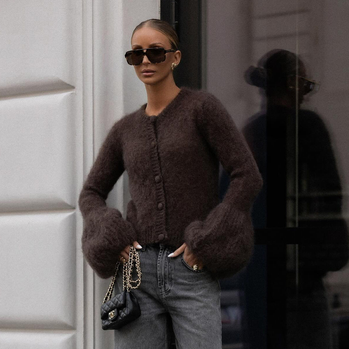 Cardigan pour femmes avec des manches volumineuses et un mélange doux de mohair et de laine Chic und Stil