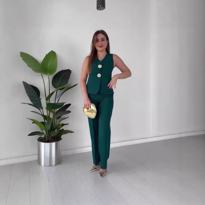 Dames ensemble élégant composé d'un haut sans manches et de pantalons palazzo Chic und Stil