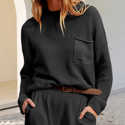 Pull-over en tricot pour femmes avec coupe ample et poche poitrine pratique Chic und Stil
