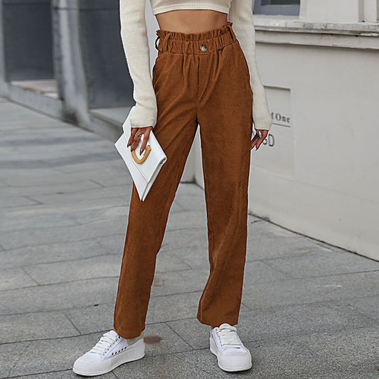 Pantalon texturé taille haute pour femmes avec taille élastique Chic und Stil