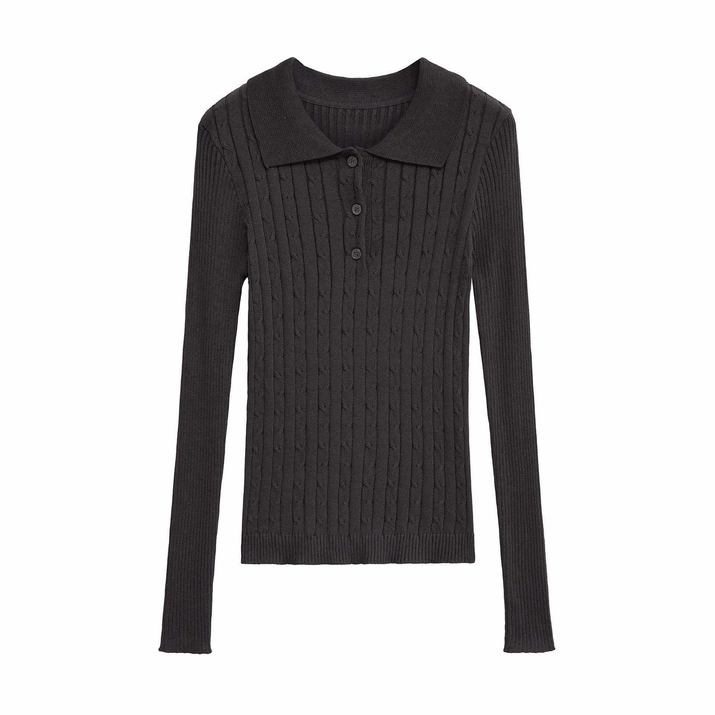 Ladies long sleeve polo sweater trendy with structured ribbed design Chic and Style