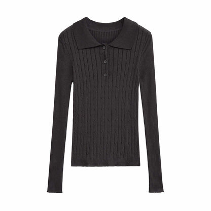 Ladies long sleeve polo sweater trendy with structured ribbed design Chic and Style