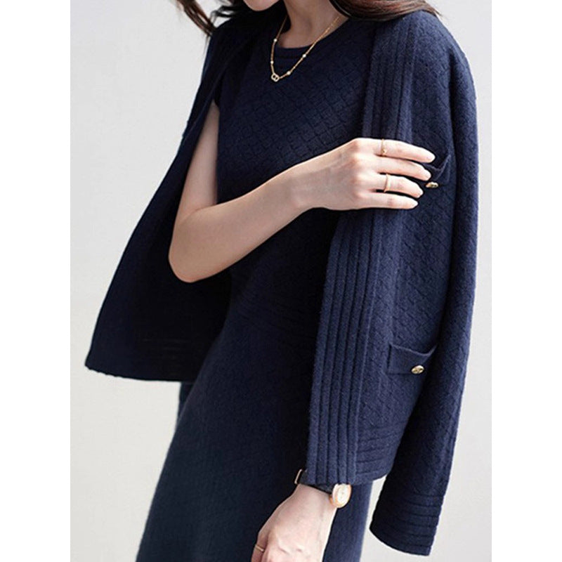 Ensemble robe en maille texturée et cardigan pour femmes Chic und Stil