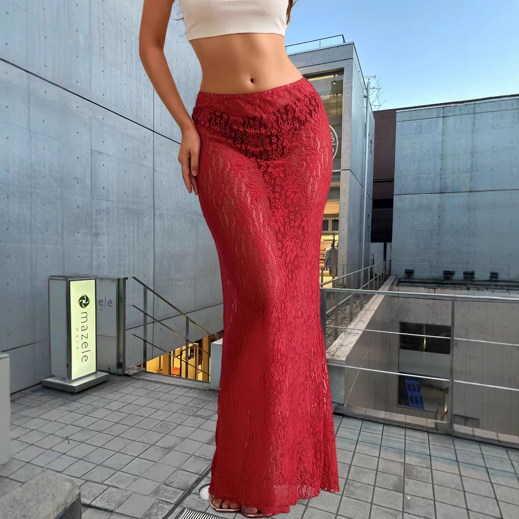 Ladies Elegant Summer Lace Pants with High Slit and Sheer Transparency Chic and Style