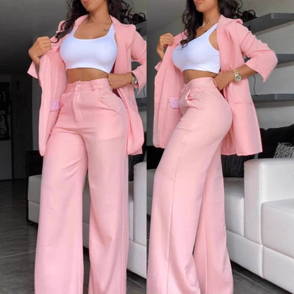 Two-piece women's business suit set with wide pants and fitted jacket Chic und Stil