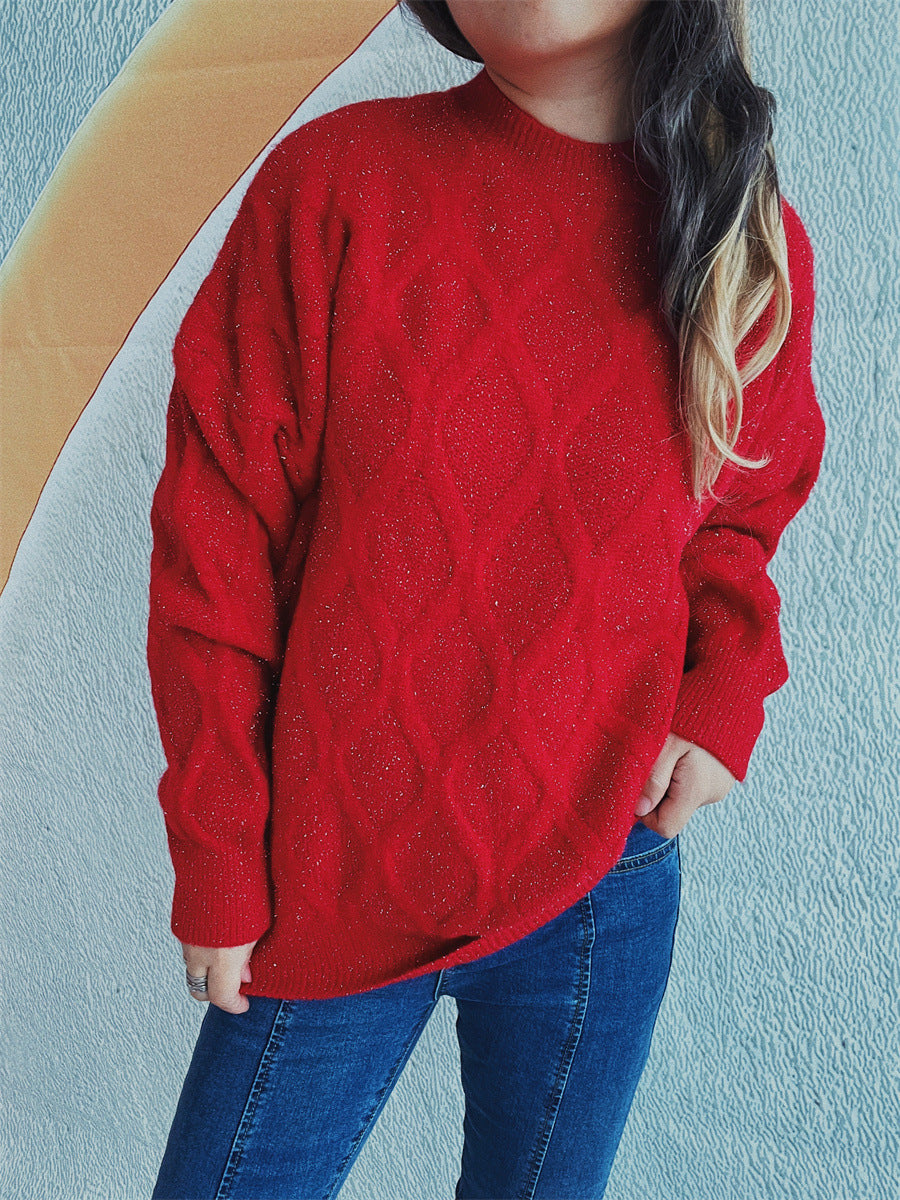 Pull en grosse maille pour dames avec un élégant motif en losange et des manches volumineuses Chic und Stil