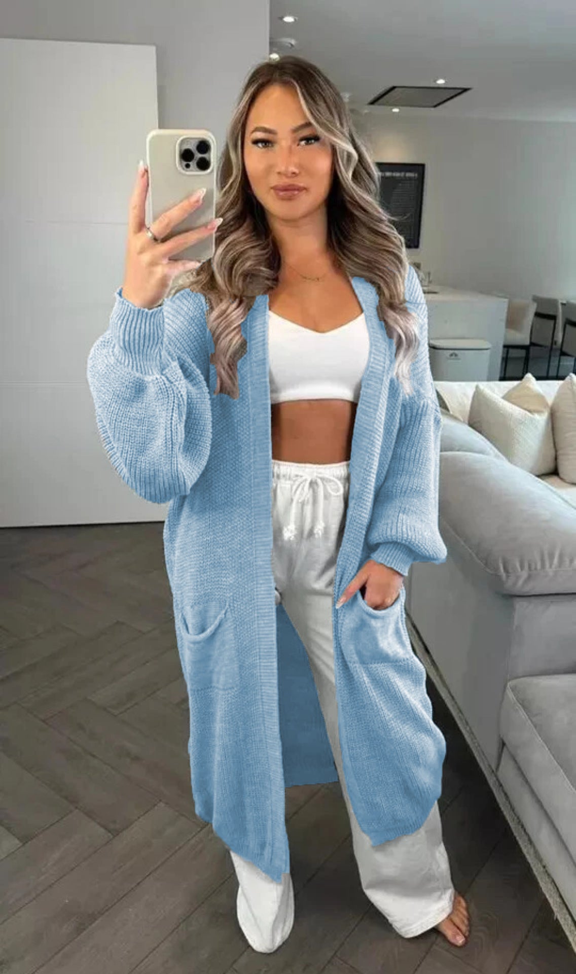 Dames Grande manteau en tricot avec manches longues et poches pratiques Chic und Stil