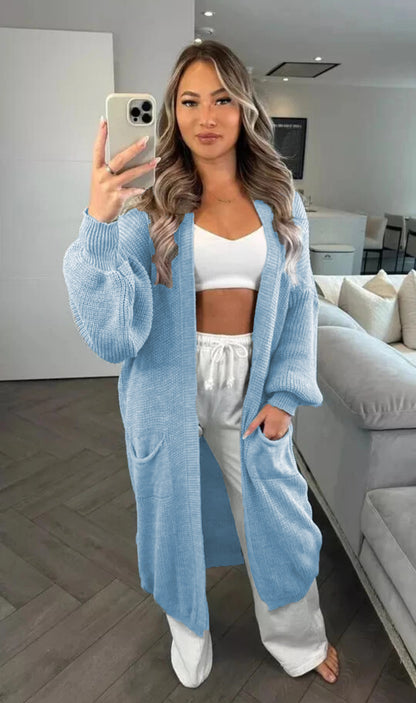 Dames Grande manteau en tricot avec manches longues et poches pratiques Chic und Stil