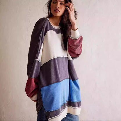 Ladies Casual Oversized Knit Pullover with Chic and Stylish Color Combination
