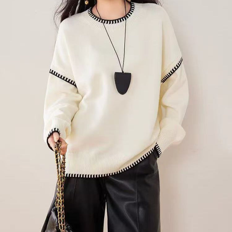 Pull en tricot décontracté pour femmes avec col rond large et motif à rayures de transition Chic und Stil