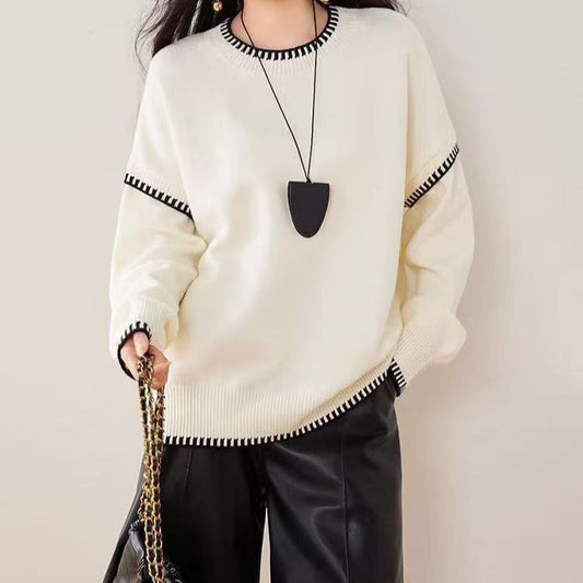 Pull en tricot décontracté pour femmes avec col rond large et motif à rayures de transition Chic und Stil