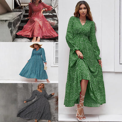 Robe midi femme avec des pois floraux et une jupe évasée Chic und Stil