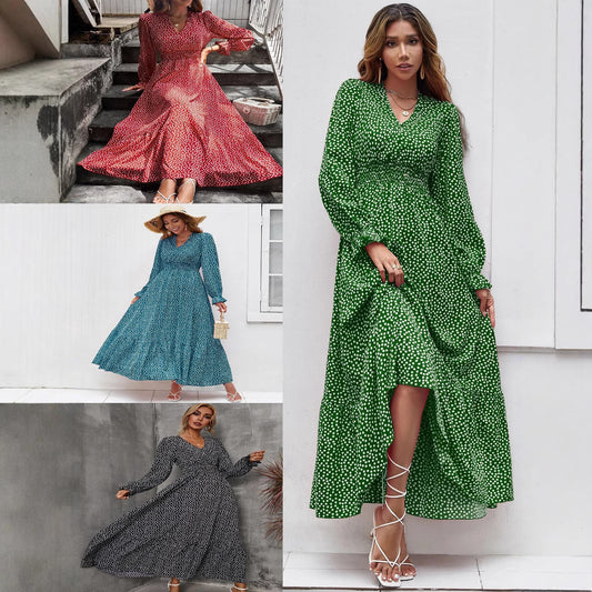 Robe midi femme avec des pois floraux et une jupe évasée Chic und Stil