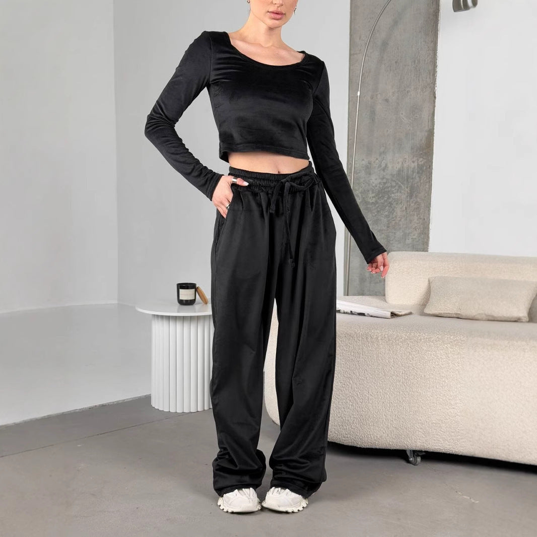 Pull cropped à manches longues et à l'ourlet élastique pour femmes Chic und Stil