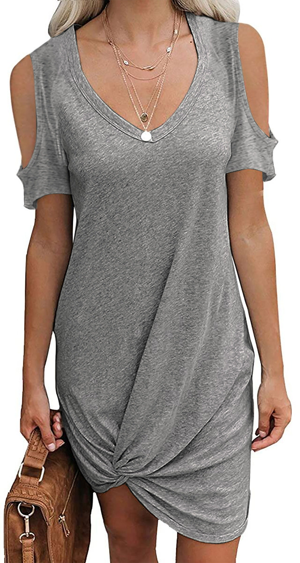 Robe mini à décolleté en V pour dames avec design d'épaule ouverte et détails de nouage raffinés Chic und Stil