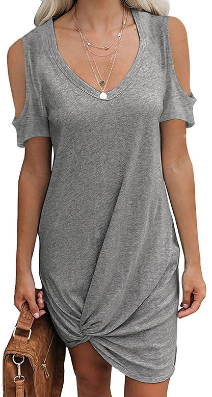 Robe mini à décolleté en V pour dames avec design d'épaule ouverte et détails de nouage raffinés Chic und Stil