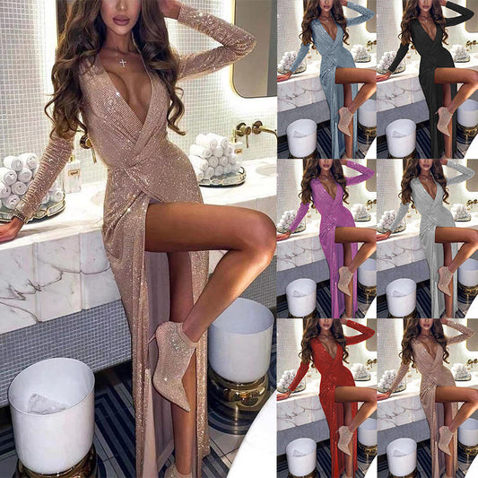 Robe portefeuille chic pour femmes avec décolleté en V profond et manches longues Chic und Stil