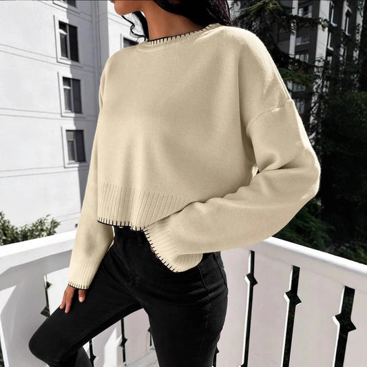 Pull cropped décontracté pour femmes avec tricot fin à côtes Chic und Still