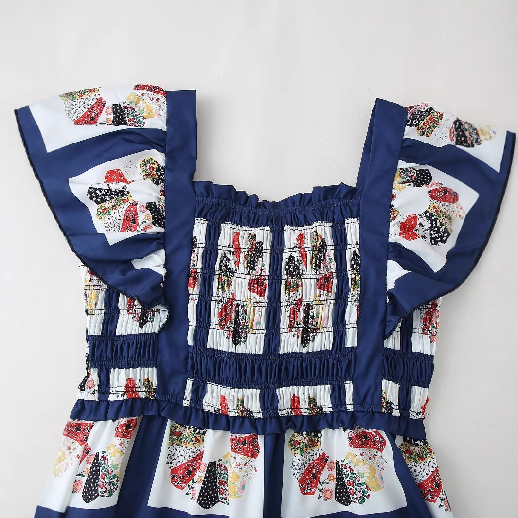 Robe maxi femme avec des détails de volants raffinés et un design imprimé coloré Chic und Stil