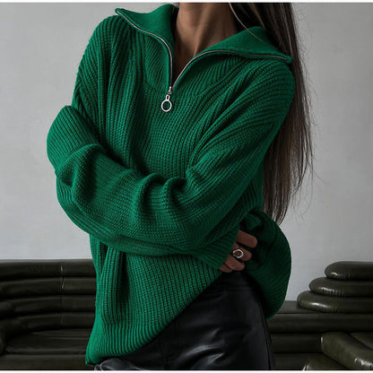 Femmes Pull de haute qualité avec col moderne et fermeture éclair Chic und Stil