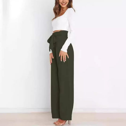 Women Wide Leg Pants with Decorative Tying Belt Chic and Style