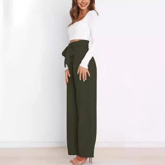 Women Wide Leg Pants with Decorative Tying Belt Chic and Style