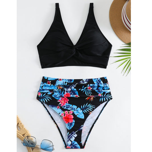 Bikini pour femmes taille haute avec motif floral et haut en forme de nœud Chic und Stil
