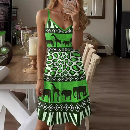 Robe maxi femme avec motif animal créatif et élégant décolleté en V Chic und Stil