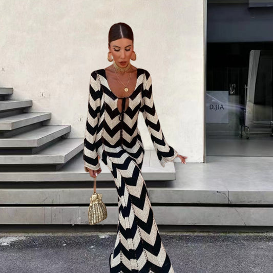 Robe maxi en tricot pour femmes avec motif en zigzag et découpes discrètes Chic und Stil