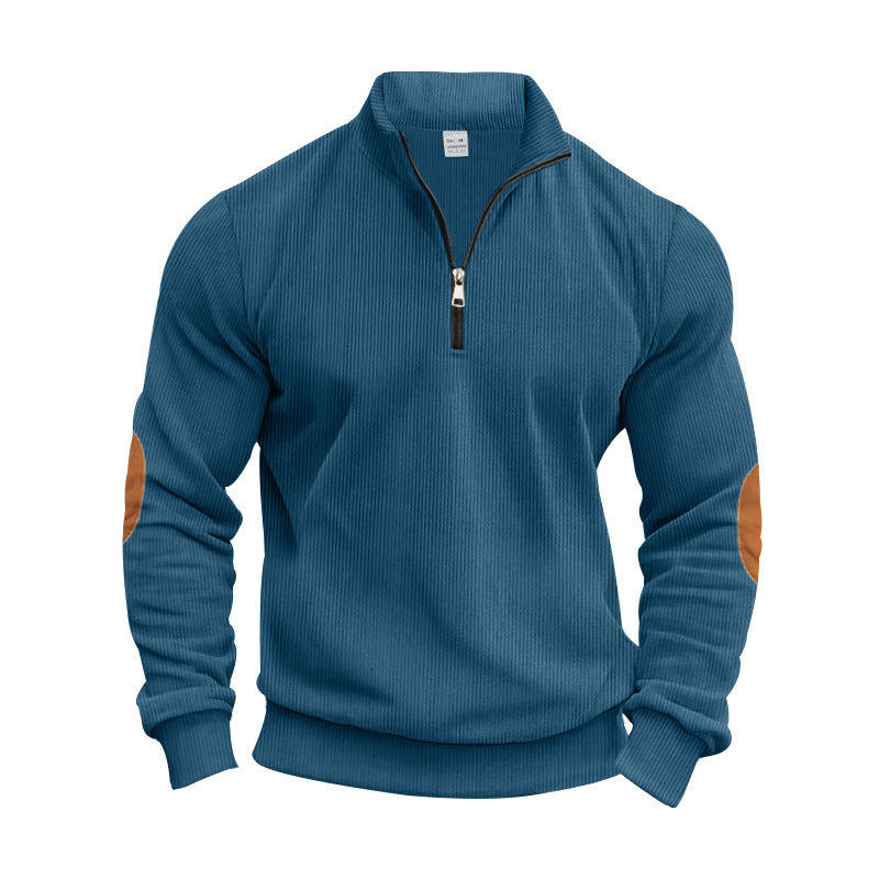 Pull fashion pour hommes avec fermeture éclair et patches de coude contrastants Chic und Stil