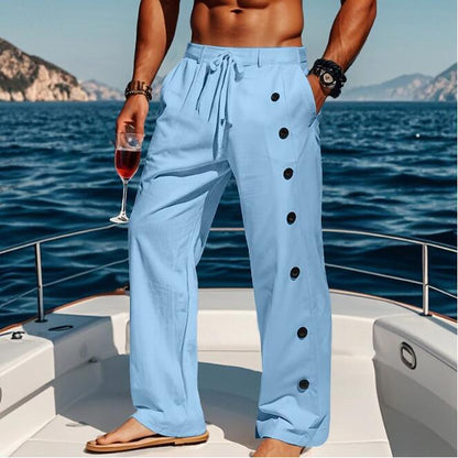 Casual pants for men suitable for the beach with chic side button details and style