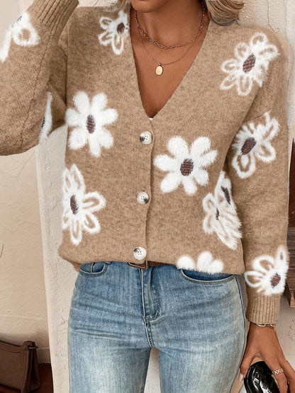 Dames cardigan floral avec décolleté en V et boutons Chic und Stil