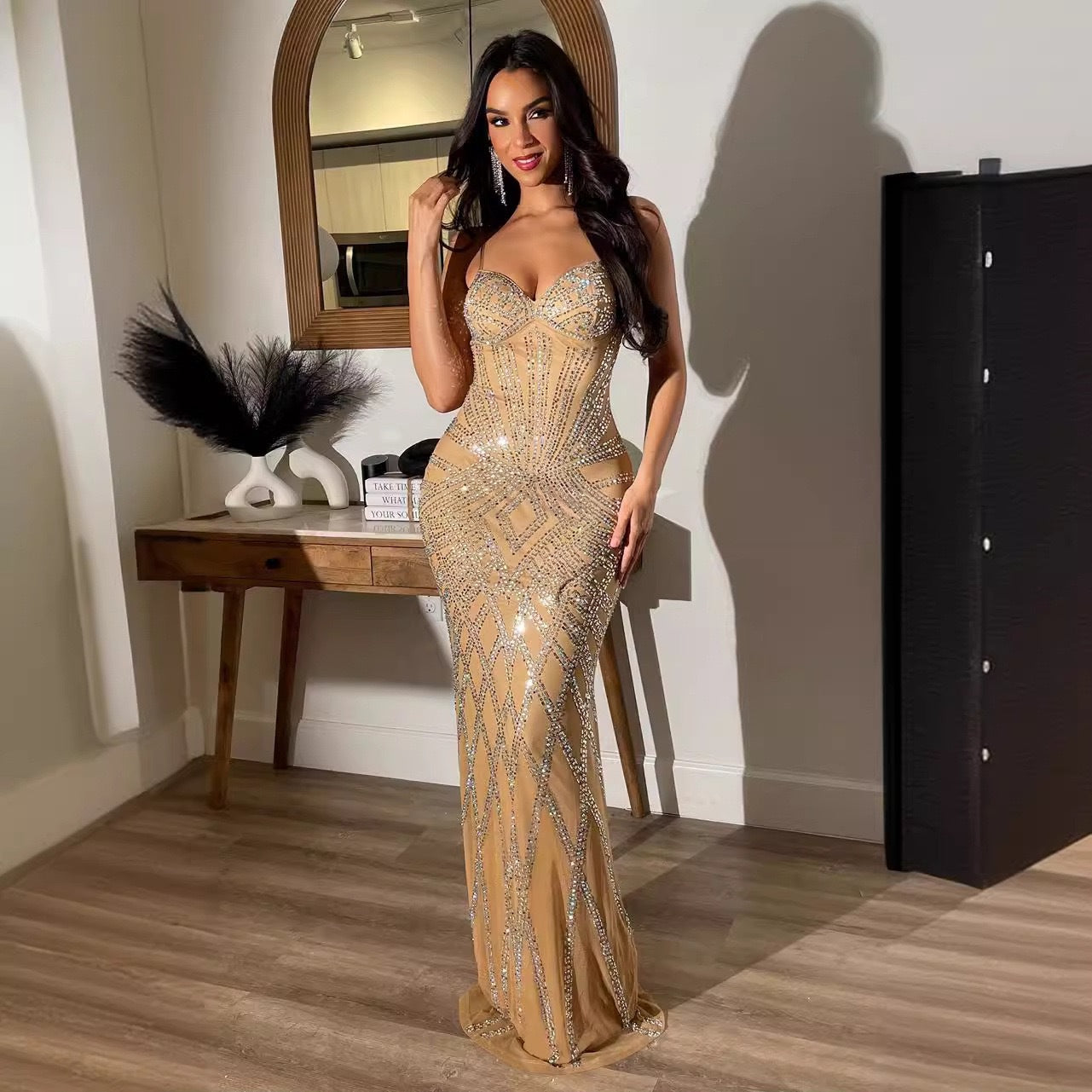 Glamorous women with embellished rhinestones evening gala Chic and Style