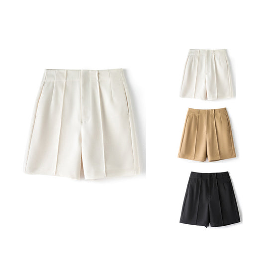 Shorts plissés taille haute ajustés pour femmes Chic und Stil