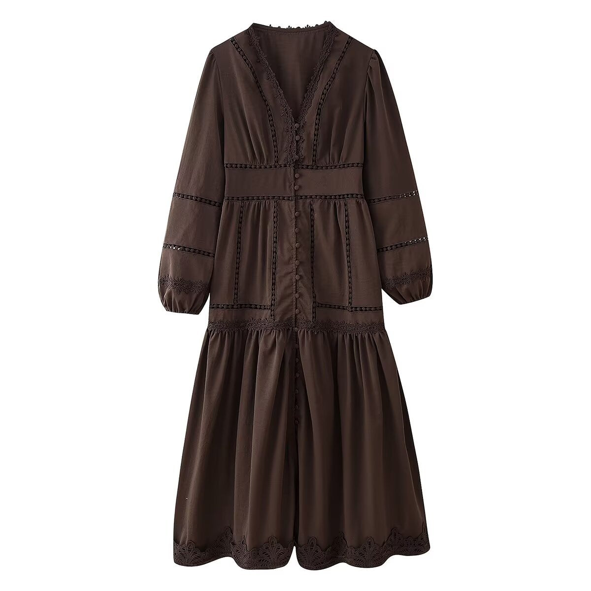 Robe maxi femme avec des détails en volants élégants et un décolleté en V féminin Chic und Stil