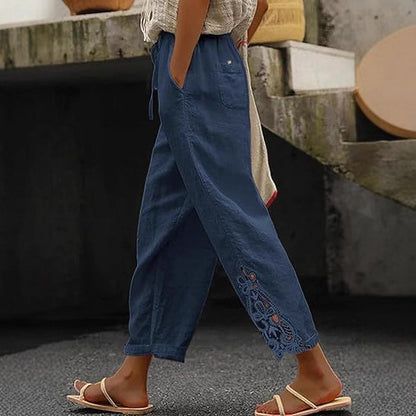 Airy linen trousers for ladies with decorative embroidery Chic and Style
