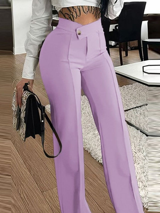 Ladies Elegant High Waist Pants with Decorative Button Details Chic and Style