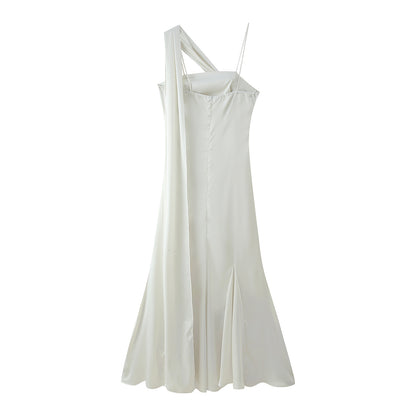 Robe maxi femme avec coupe asymétrique et détail de volants élégant Chic und Stil