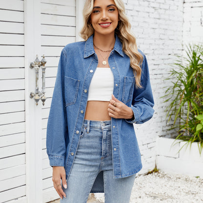 Veste en denim oversized pour femmes avec poches poitrine et coupe décontractée Chic und Stil