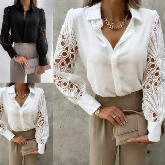 Dames Élégante blouse avec des manches en dentelle romantiques Chic und Stil